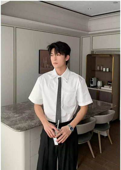 Hua Double Collar Neck-Tie Shirt-korean-fashion-Shirt-Hua's Closet-OH Garments
