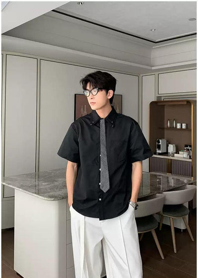 Hua Double Collar Neck-Tie Shirt-korean-fashion-Shirt-Hua's Closet-OH Garments