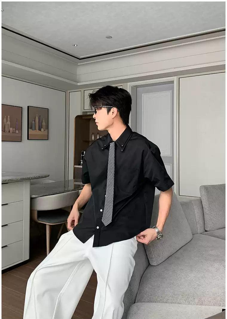 Hua Double Collar Neck-Tie Shirt-korean-fashion-Shirt-Hua's Closet-OH Garments