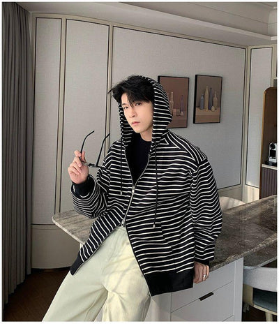 Hua Double-Zip Stripes Zip-Up Hoodie-korean-fashion-Hoodie-Hua's Closet-OH Garments