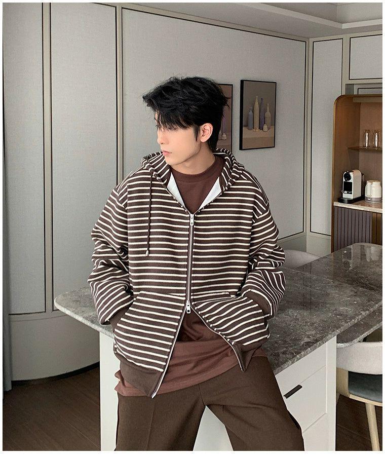 Hua Double-Zip Stripes Zip-Up Hoodie-korean-fashion-Hoodie-Hua's Closet-OH Garments