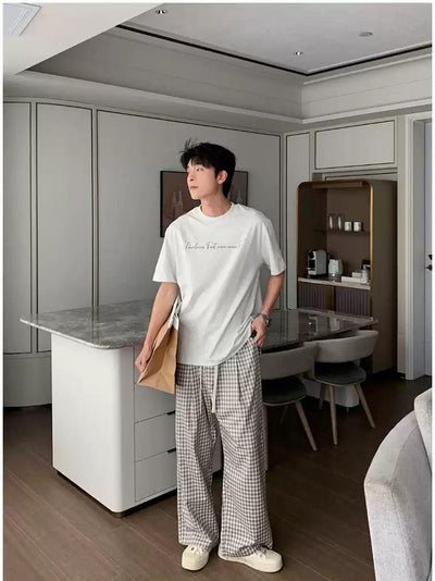 Hua Drawstring Check Wide Leg Pants-korean-fashion-Pants-Hua's Closet-OH Garments