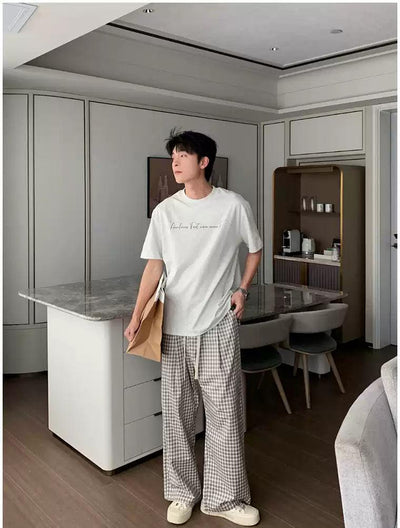 Hua Drawstring Check Wide Leg Pants-korean-fashion-Pants-Hua's Closet-OH Garments