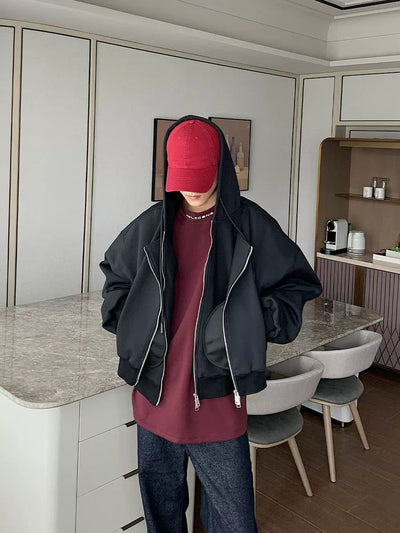 Hua Drawstring Double-Layered Zipped Hoodie-korean-fashion-Hoodie-Hua's Closet-OH Garments