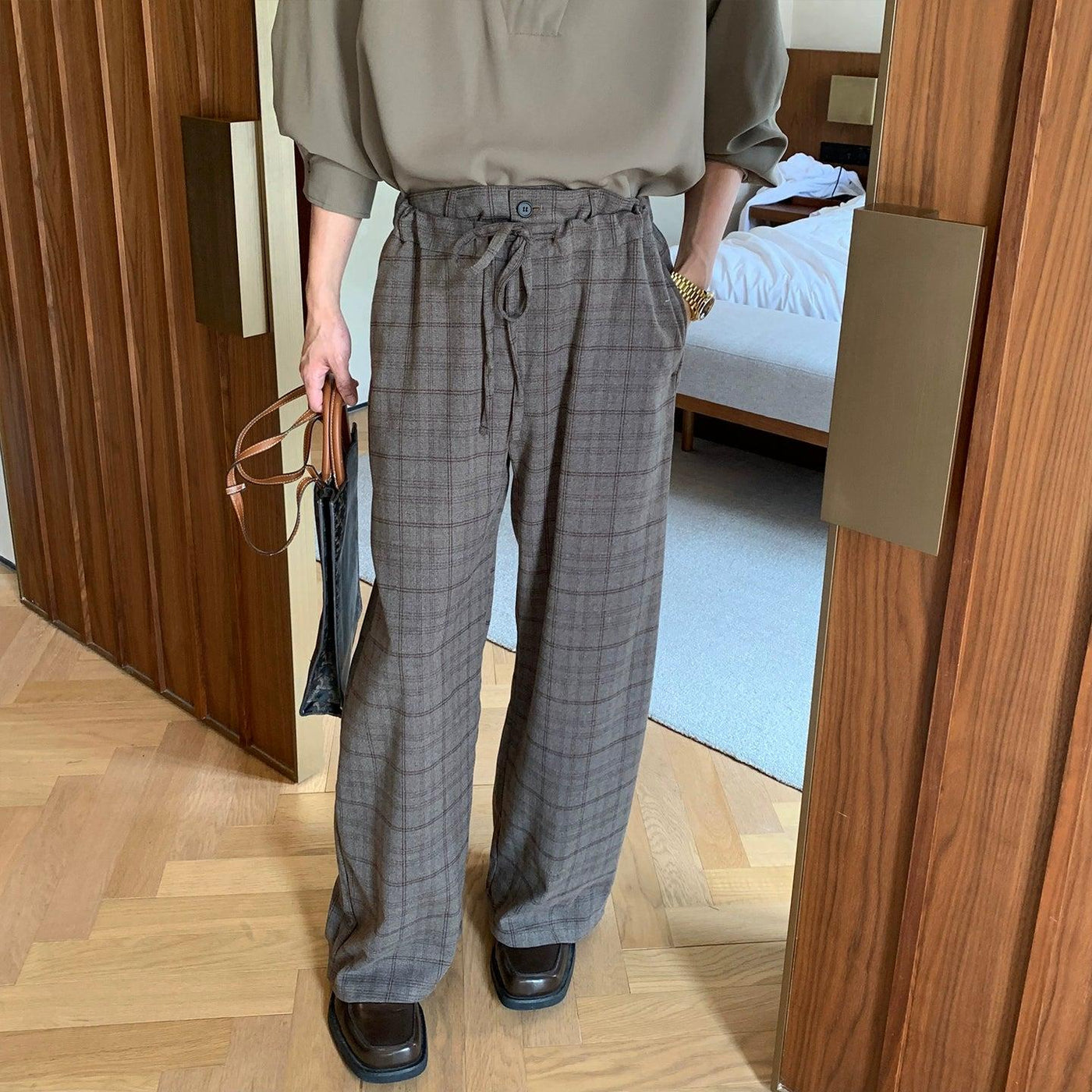 Hua Drawstring Waist Plaid Pants-korean-fashion-Pants-Hua's Closet-OH Garments