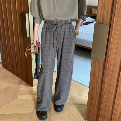 Hua Drawstring Waist Plaid Pants-korean-fashion-Pants-Hua's Closet-OH Garments