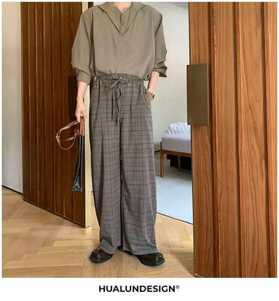 Hua Drawstring Waist Plaid Pants-korean-fashion-Pants-Hua's Closet-OH Garments