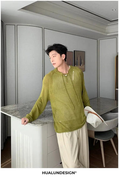 Hua Dsitressed Breathable Lace-Up Sweater-korean-fashion-Sweater-Hua's Closet-OH Garments