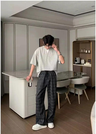 Hua Elastic Waist Plaided Pants-korean-fashion-Pants-Hua's Closet-OH Garments