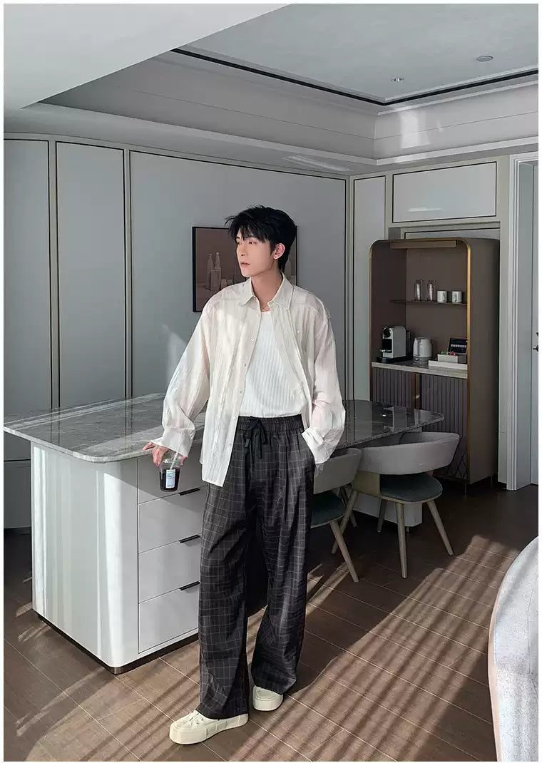 Hua Elastic Waist Plaided Pants-korean-fashion-Pants-Hua's Closet-OH Garments
