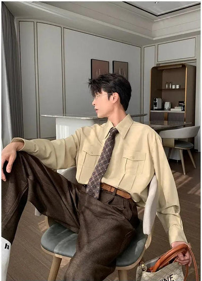 Hua Embossed Lines Pocket Shirt-korean-fashion-Shirt-Hua's Closet-OH Garments