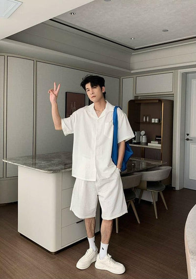 Hua Essential Pocket Shirt & Suit Shorts Set-korean-fashion-Clothing Set-Hua's Closet-OH Garments