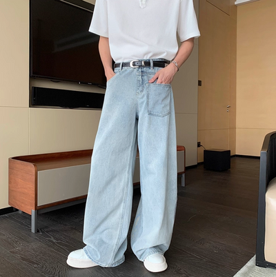 Hua Faded Asymmetric Pocket Jeans-korean-fashion-Jeans-Hua's Closet-OH Garments