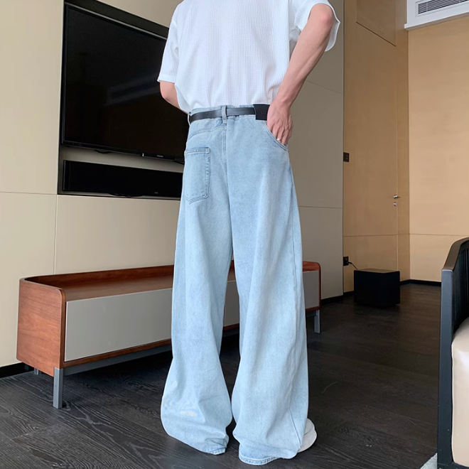 Hua Faded Asymmetric Pocket Jeans-korean-fashion-Jeans-Hua's Closet-OH Garments