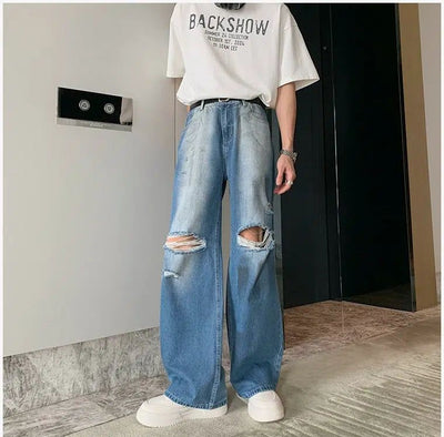 Hua Faded Knee Hole Jeans-korean-fashion-Jeans-Hua's Closet-OH Garments