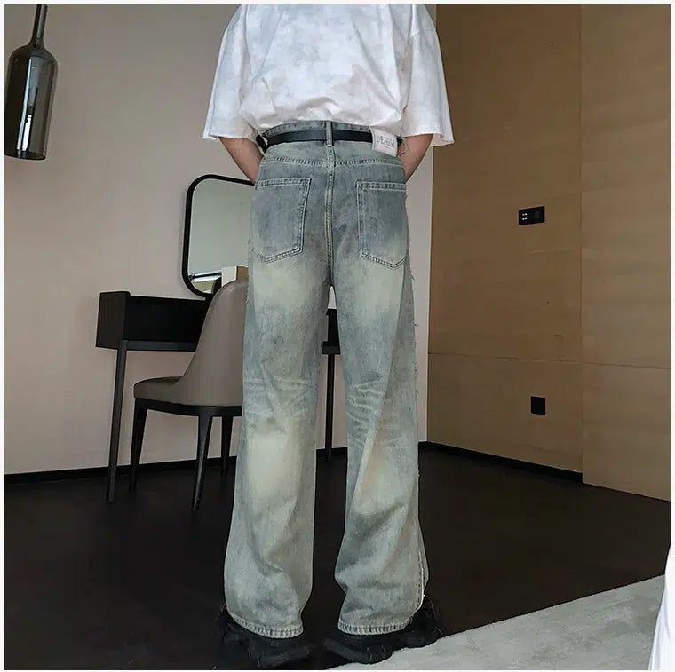 Hua Faded Raw Edge Straight Jeans-korean-fashion-Jeans-Hua's Closet-OH Garments