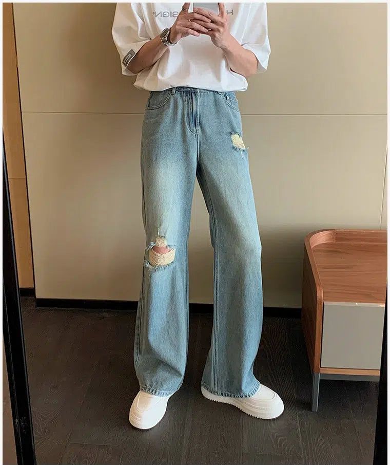 Hua Faded Ripped Bootcut Jeans-korean-fashion-Jeans-Hua's Closet-OH Garments
