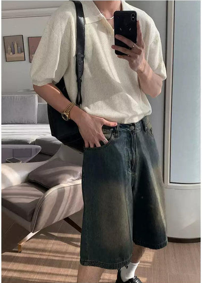 Hua Faded & Washed Denim Shirt & Shorts Set-korean-fashion-Clothing Set-Hua's Closet-OH Garments