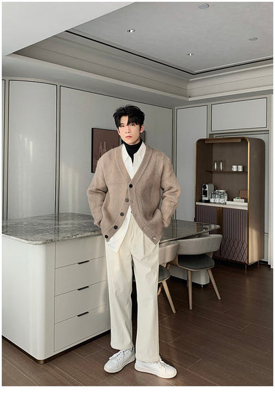 Hua Five-Buttons Knit V-Neck Cardigan-korean-fashion-Cardigan-Hua's Closet-OH Garments