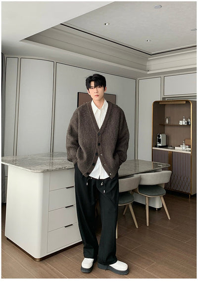 Hua Five-Buttons Knit V-Neck Cardigan-korean-fashion-Cardigan-Hua's Closet-OH Garments