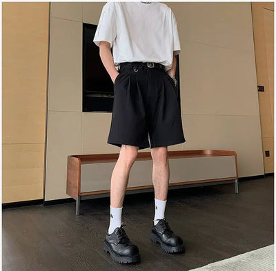 Hua Fold Pleats Knee Length Shorts-korean-fashion-Shorts-Hua's Closet-OH Garments