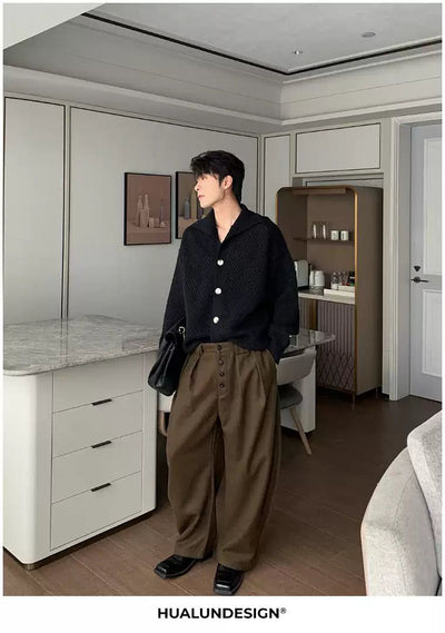 Hua Four-Buttons Pleated Trousers-korean-fashion-Trousers-Hua's Closet-OH Garments