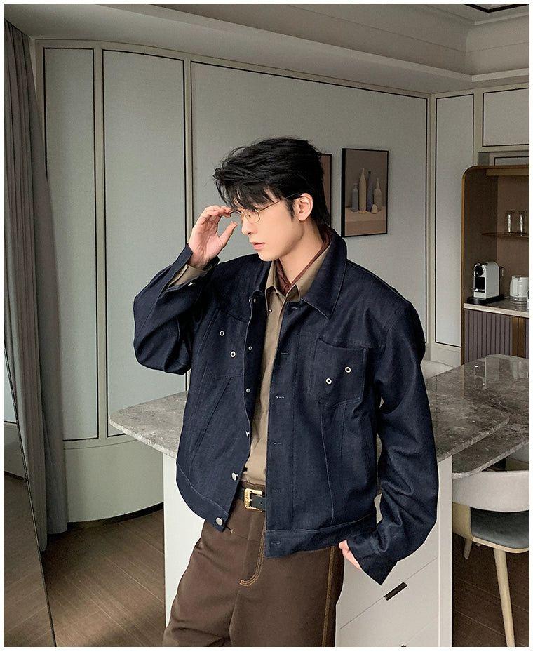 Hua Front Pocket Buttoned Denim Jacket-korean-fashion-Jacket-Hua's Closet-OH Garments