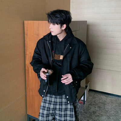 Hua Front Pocket Micro Suede Zip-Up Jacket-korean-fashion-Jacket-Hua's Closet-OH Garments