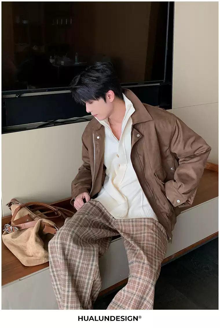 Hua Front Pocket Micro Suede Zip-Up Jacket-korean-fashion-Jacket-Hua's Closet-OH Garments