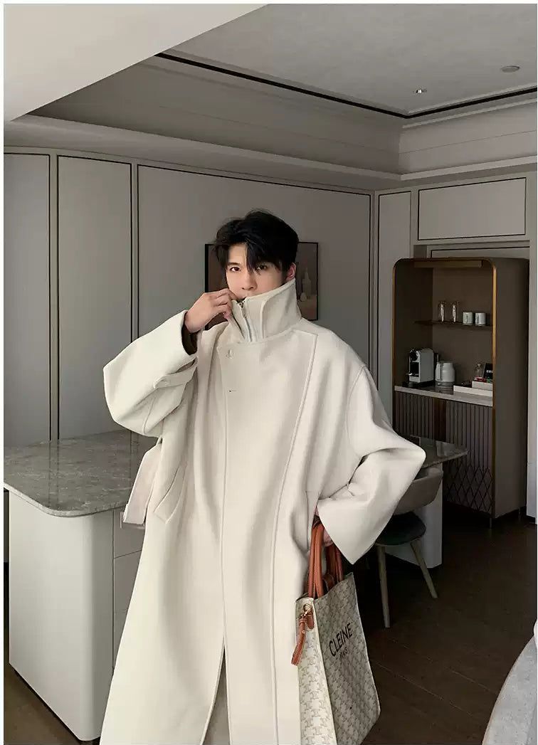 Hua Funnel Neck Blend Wool Long Coat-korean-fashion-Long Coat-Hua's Closet-OH Garments