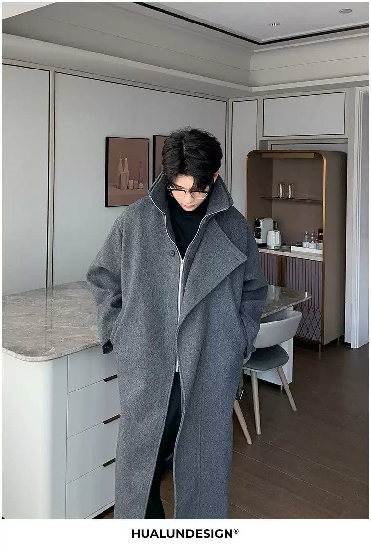 Hua Funnel Neck Blend Wool Long Coat-korean-fashion-Long Coat-Hua's Closet-OH Garments