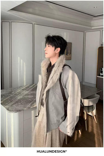 Hua Fur-Trimmed Lined Micro Suede Jacket-korean-fashion-Jacket-Hua's Closet-OH Garments