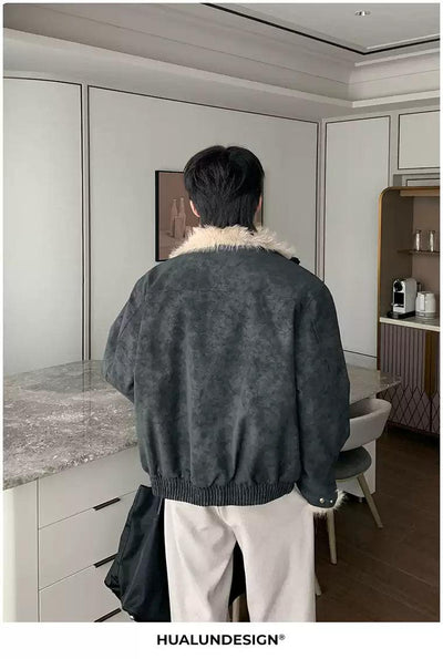 Hua Fur-Trimmed Lined Micro Suede Jacket-korean-fashion-Jacket-Hua's Closet-OH Garments
