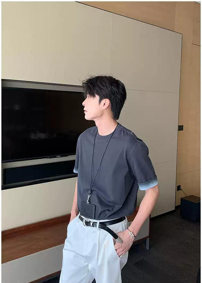 Hua Gradient Hem Regular Fit T-Shirt-korean-fashion-T-Shirt-Hua's Closet-OH Garments