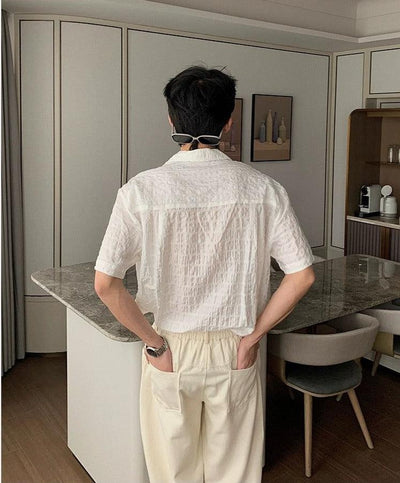 Hua Grid Textured Relaxed Shirt-korean-fashion-Shirt-Hua's Closet-OH Garments