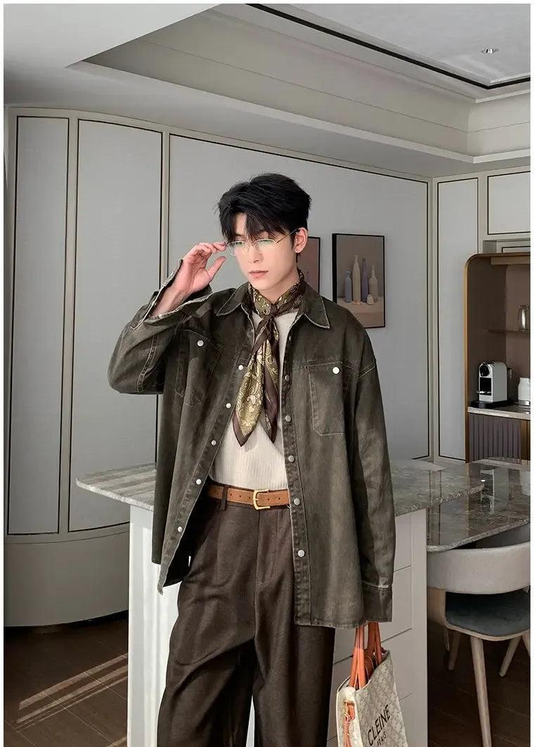 Hua Grudged Breast Pockets Denim Shirt-korean-fashion-Shirt-Hua's Closet-OH Garments