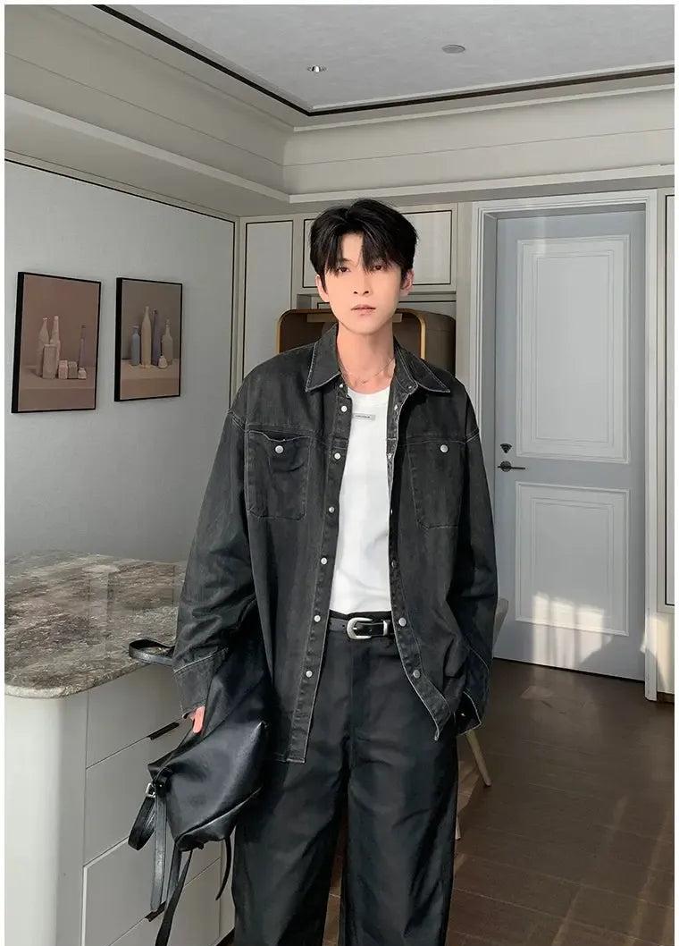 Hua Grudged Breast Pockets Denim Shirt-korean-fashion-Shirt-Hua's Closet-OH Garments