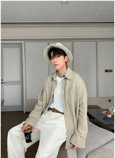 Hua Grudged Breast Pockets Denim Shirt-korean-fashion-Shirt-Hua's Closet-OH Garments