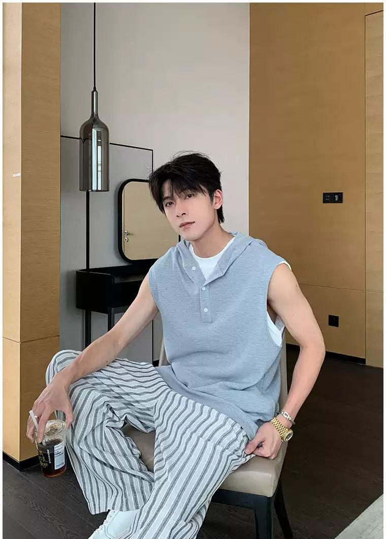 Hua Half-Buttoned Knit Hooded Tank Top-korean-fashion-Tank Top-Hua's Closet-OH Garments
