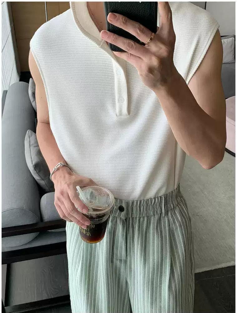 Hua Half-Buttoned Knit Hooded Tank Top-korean-fashion-Tank Top-Hua's Closet-OH Garments