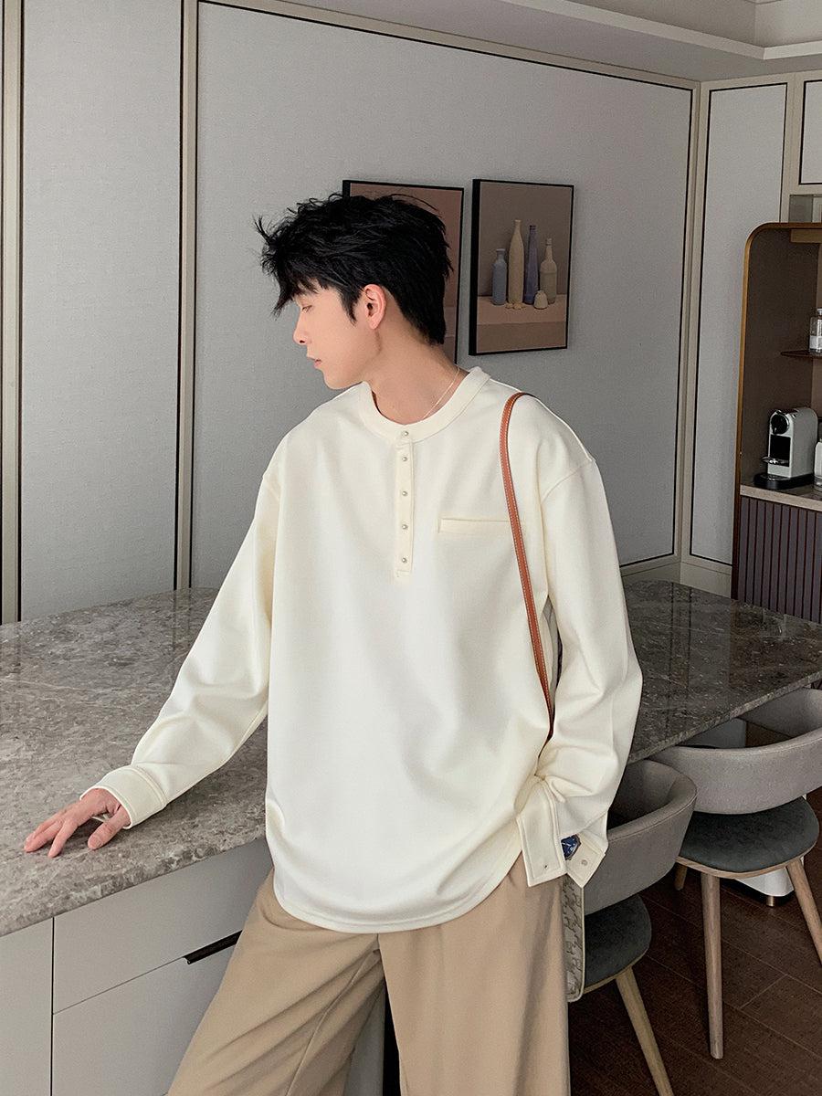 Hua Henley Collar Long Sleeve T-Shirt-korean-fashion-T-Shirt-Hua's Closet-OH Garments