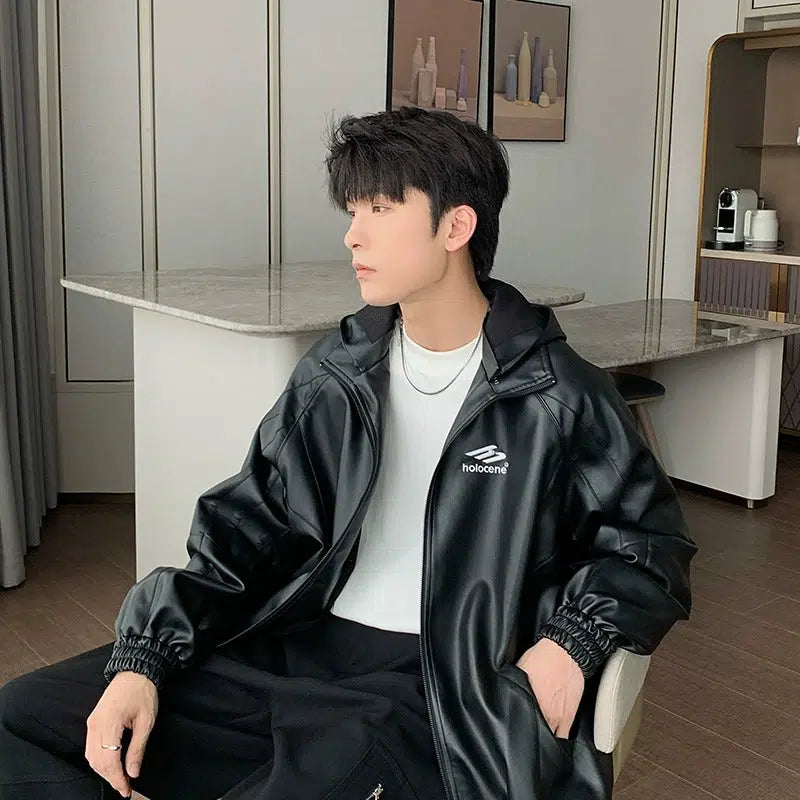Hua Hooded Faux Leather Jacket-korean-fashion-Jacket-Hua's Closet-OH Garments