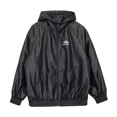 Hua Hooded Faux Leather Jacket-korean-fashion-Jacket-Hua's Closet-OH Garments