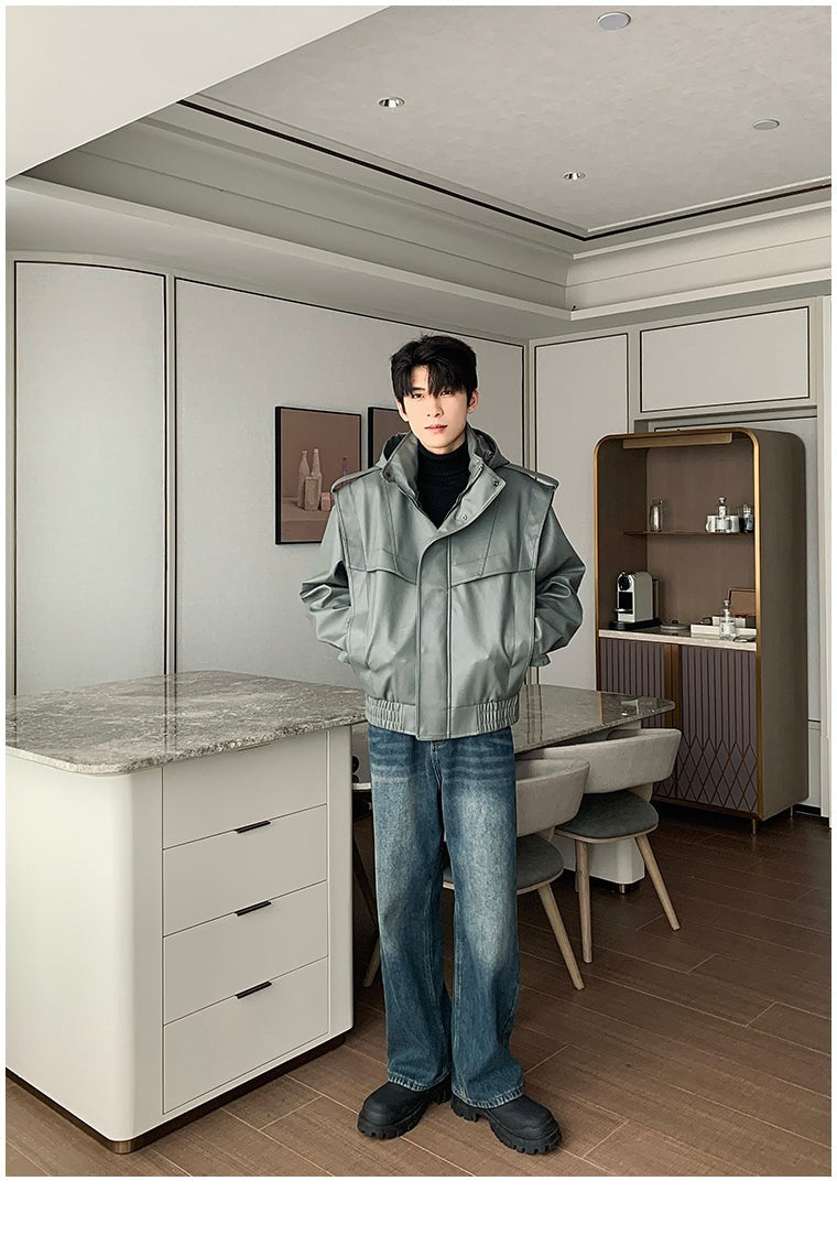 Hua Hooded Parka Moto Leather Jacket-korean-fashion-Jacket-Hua's Closet-OH Garments