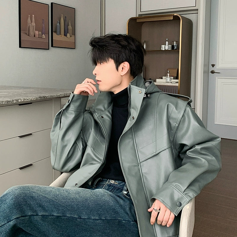 Hua Hooded Parka Moto Leather Jacket-korean-fashion-Jacket-Hua's Closet-OH Garments