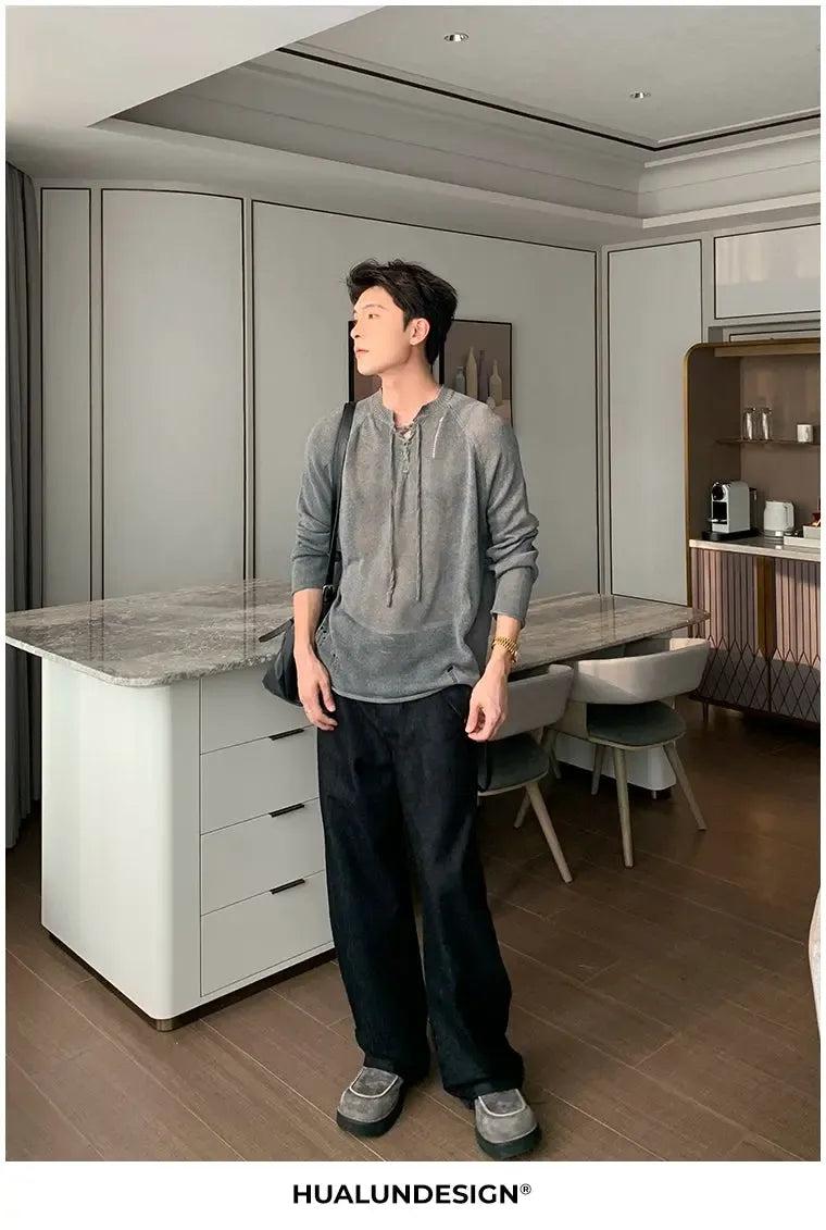 Hua Irregular Pocket Straight Pants-korean-fashion-Pants-Hua's Closet-OH Garments