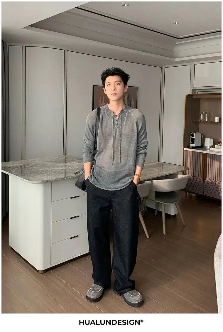 Hua Irregular Pocket Straight Pants-korean-fashion-Pants-Hua's Closet-OH Garments