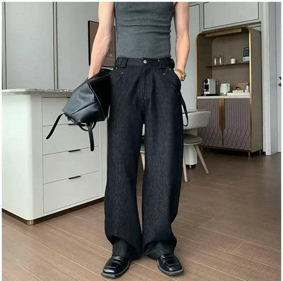 Hua Irregular Pocket Straight Pants-korean-fashion-Pants-Hua's Closet-OH Garments