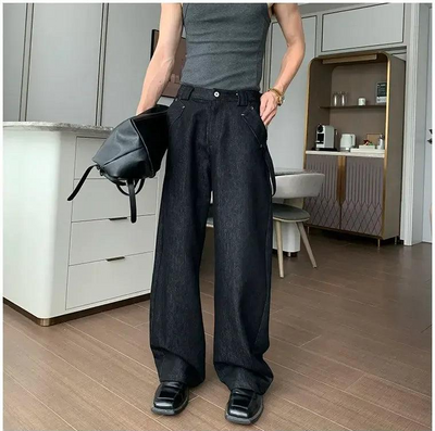 Hua Irregular Pocket Straight Pants-korean-fashion-Pants-Hua's Closet-OH Garments