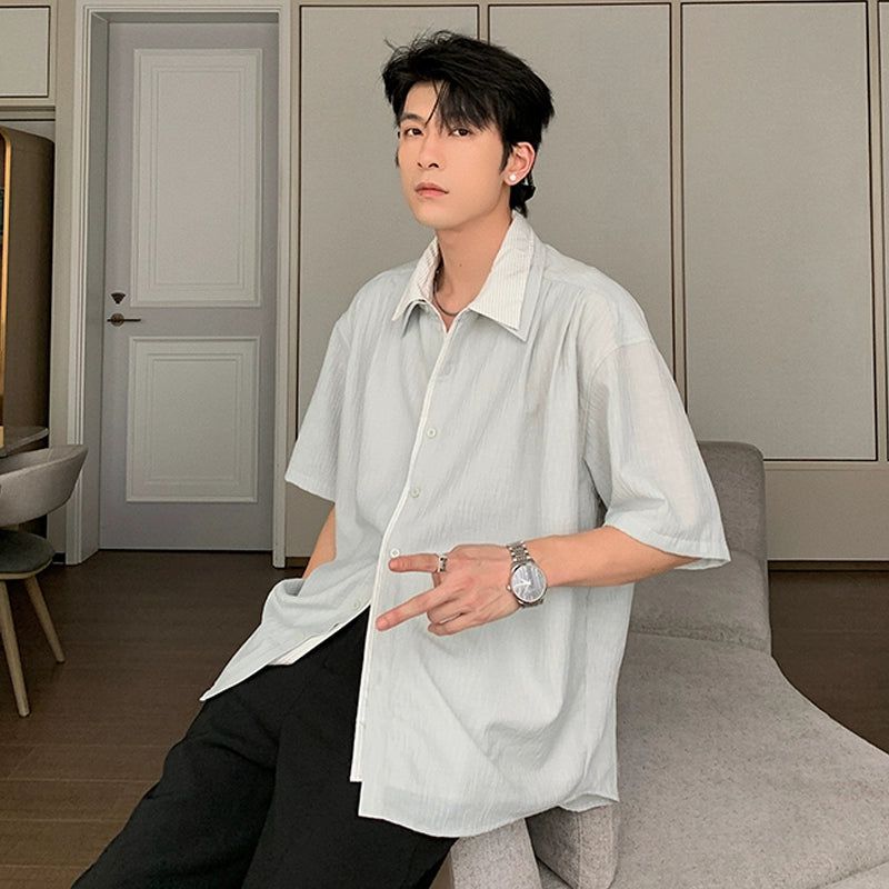 Hua Layered Short Sleeve Shirt-korean-fashion-Shirt-Hua's Closet-OH Garments